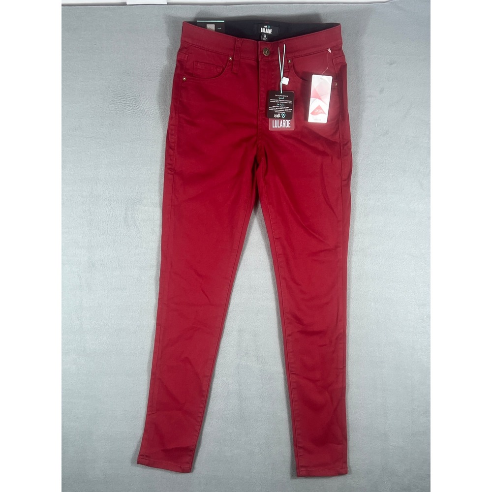LuLaRoe Womens Skinny Fit Pants 26 Red Solid Magic Waistband NWT